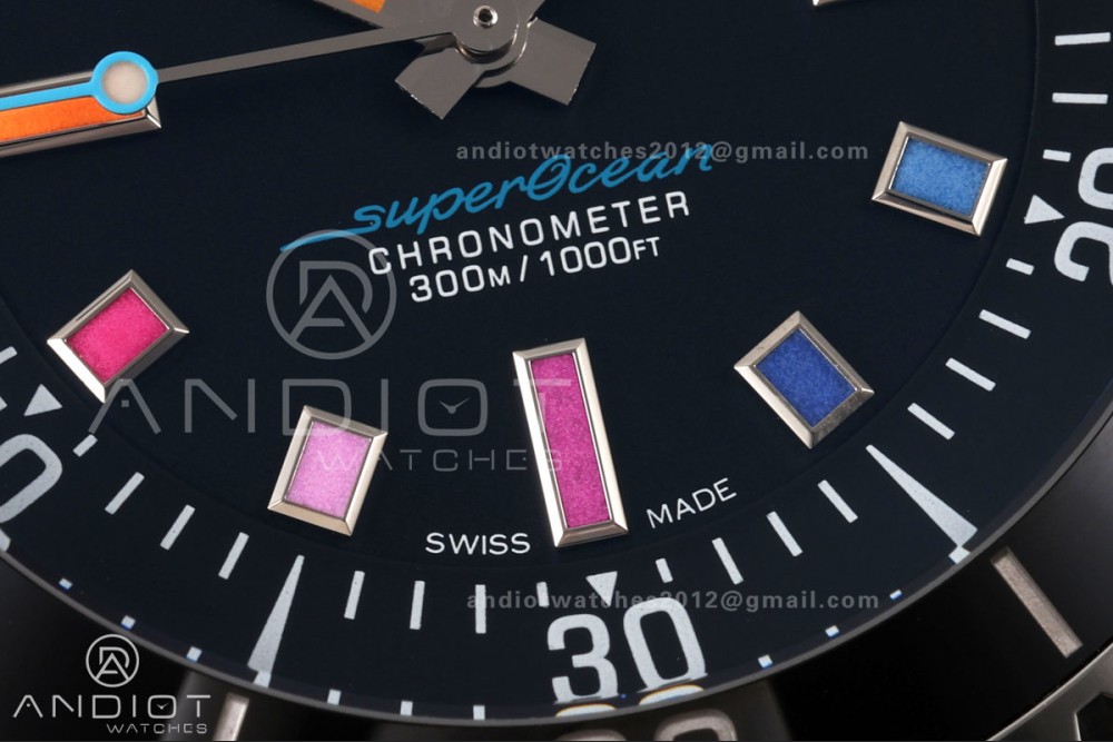 SuperOcean Automatic 42 SS BLF 1:1 Best Edition Black Rainbow Dial on Black Rubber Strap A2824 — photo 5