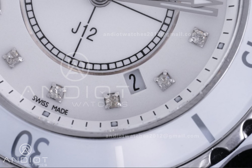 J12 33mm HTF 1:1 Best Edition White Korea Ceramic White Dial Diamond Markers on Bracelet Swiss Quartz — photo 5