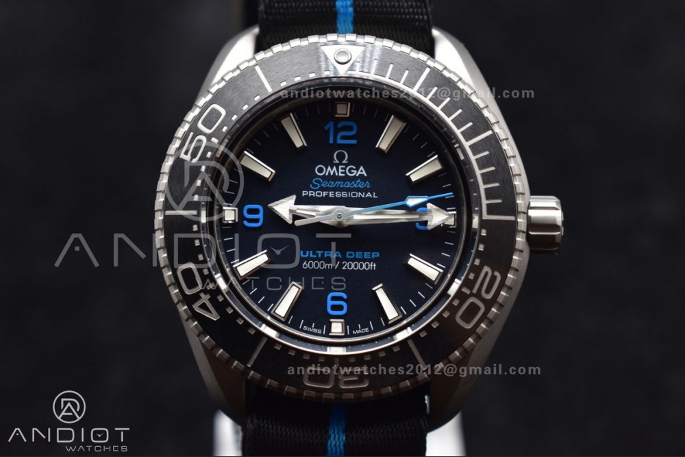 Seamaster 6000M Ultra Deep SS SBF 1:1 Best Edition Black Dial on Black Nylon Strap A8912 Super Clone — photo 16