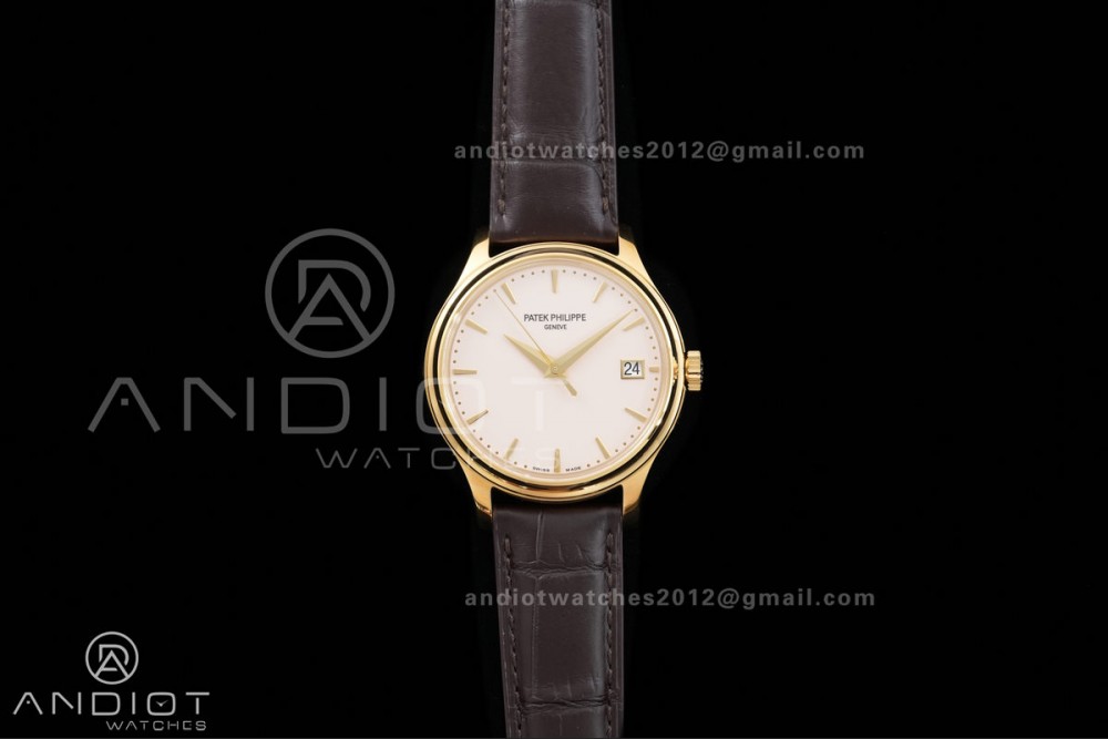 Calatrava 5227 YG 3KF 1:1 Best Edition White Dial on Brown Leather Strap A324 Super Clone V2