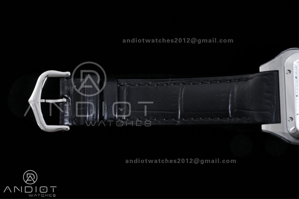 Santos Dumont 31.4mm SS AF 1:1 Best Edition Silver Dial on Black Leather Strap A157 — photo 14