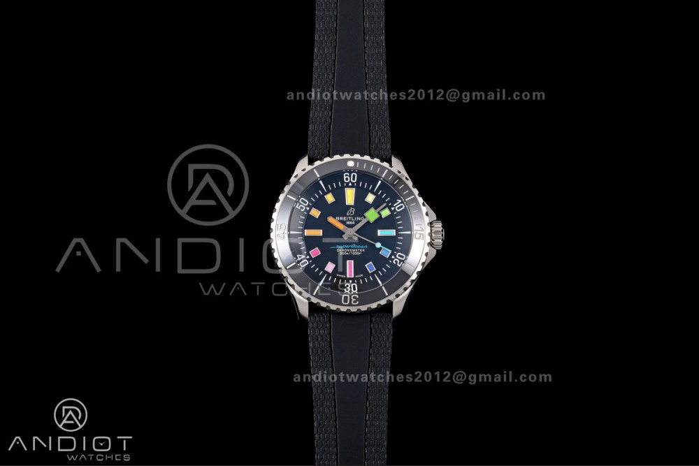 SuperOcean Automatic 42 SS BLF 1:1 Best Edition Black Rainbow Dial on Black Rubber Strap A2824