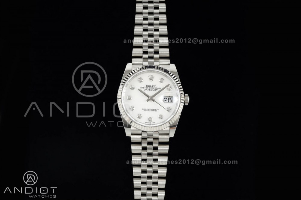 DateJust 36 SS 126234 ARF 1:1 Best Edition White MOP Diamonds Dial on Jubilee Bracelet DD3235