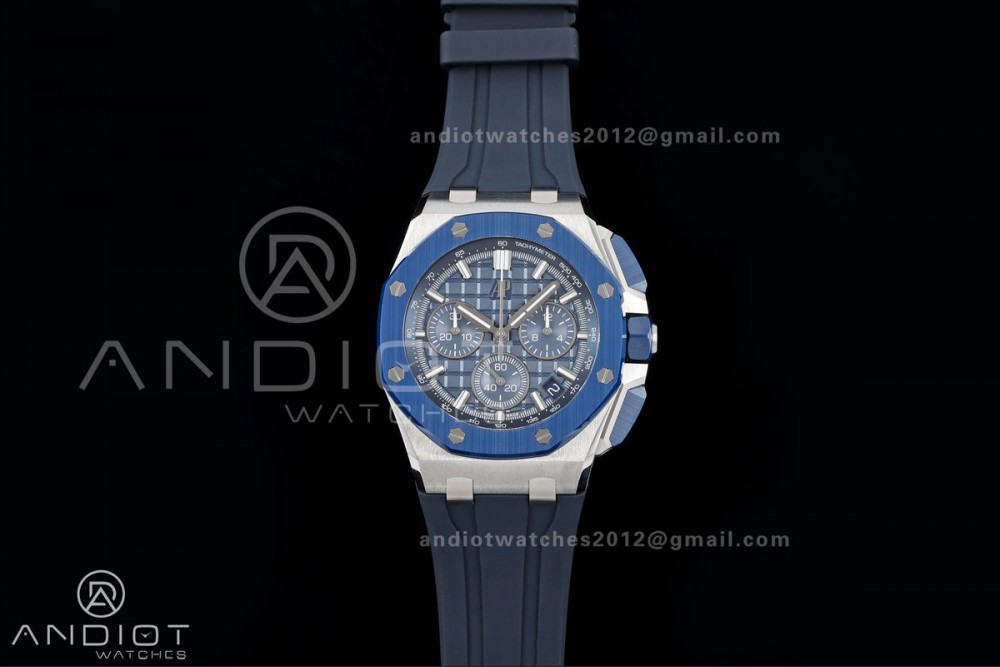 Royal Oak Offshore 43mm 26420so SS DDF 1:1 Best Edition Blue Dial on Blue Rubber Strap DD4401 Super Clone