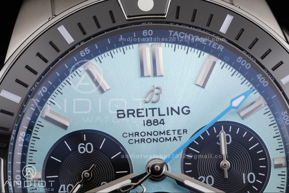 Chronomat B01 44mm SS BLSF 1:1 Best Edition Ice Blue Dial on Black Rubber Strap A7750 — photo 3