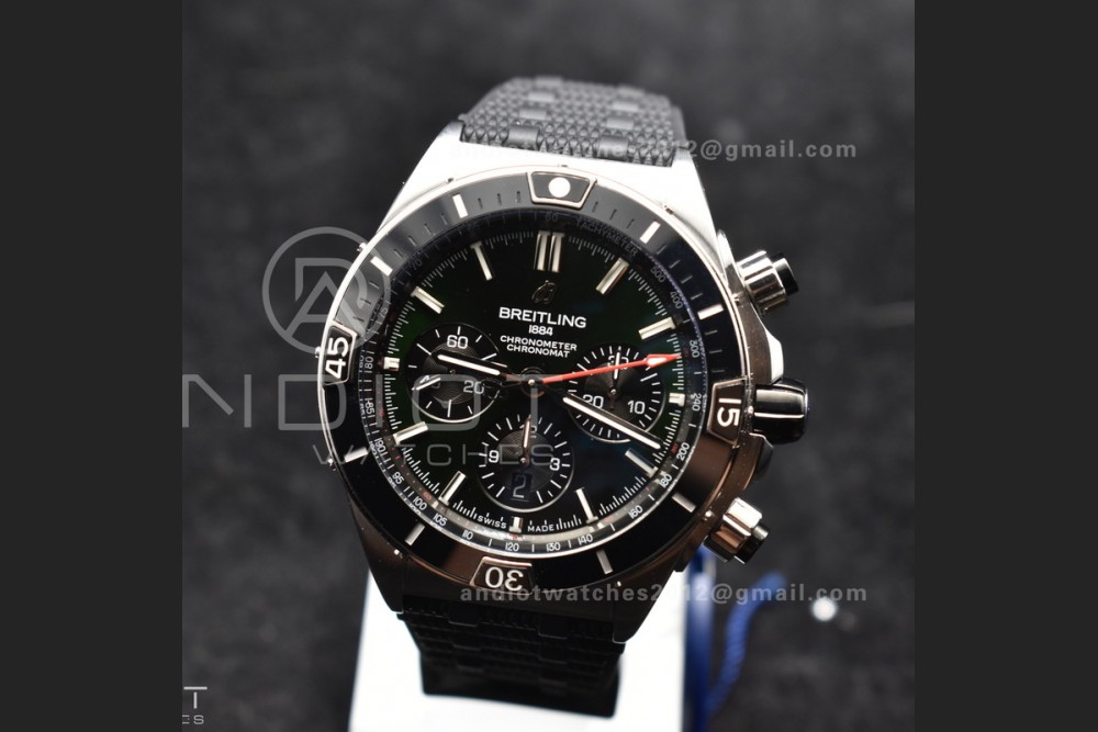 Chronomat B01 44mm SS BLSF 1:1 Best Edition Green Dial On Robber Bracelet A7750