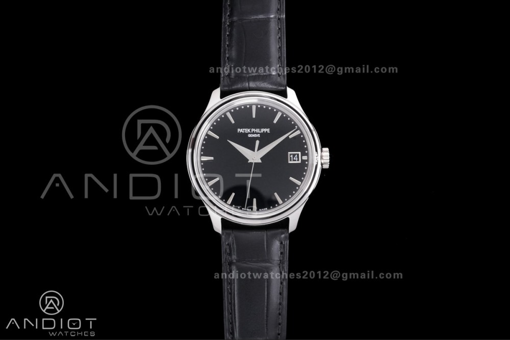 Calatrava 5227 SS 3KF 1:1 Best Edition Black Dial on Black Leather Strap A324 Super Clone V2