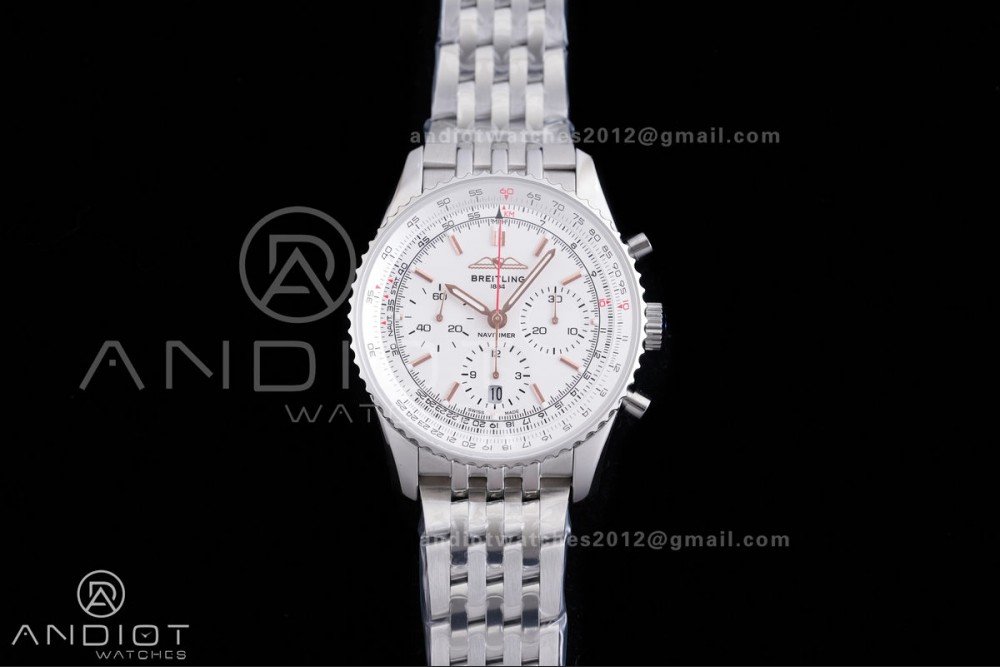 Navitimer B01 SS 43mm BLS 1:1 Best Edition White Dial on SS Bracelet A7750