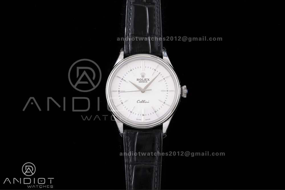 Cellini 50509 SS KZF 1:1 Best Edition White Dial Stick Markers on Black Leather Strap SA3132