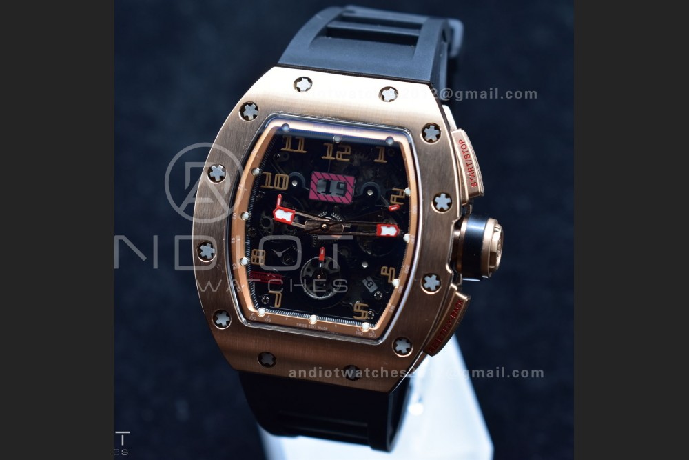 RM011 RG Chrono KVF 1:1 Best Edition Crystal Dial Black on Black Rubber Strap A7750 V3
