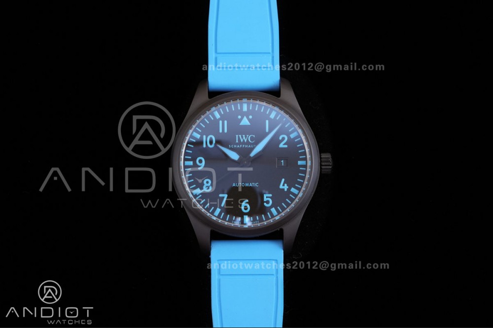 IWC Pilot 41 Top Gun  Ceramic IW328107 M+F Best Edition on Blue Rubber Strap MIYOTA 9015