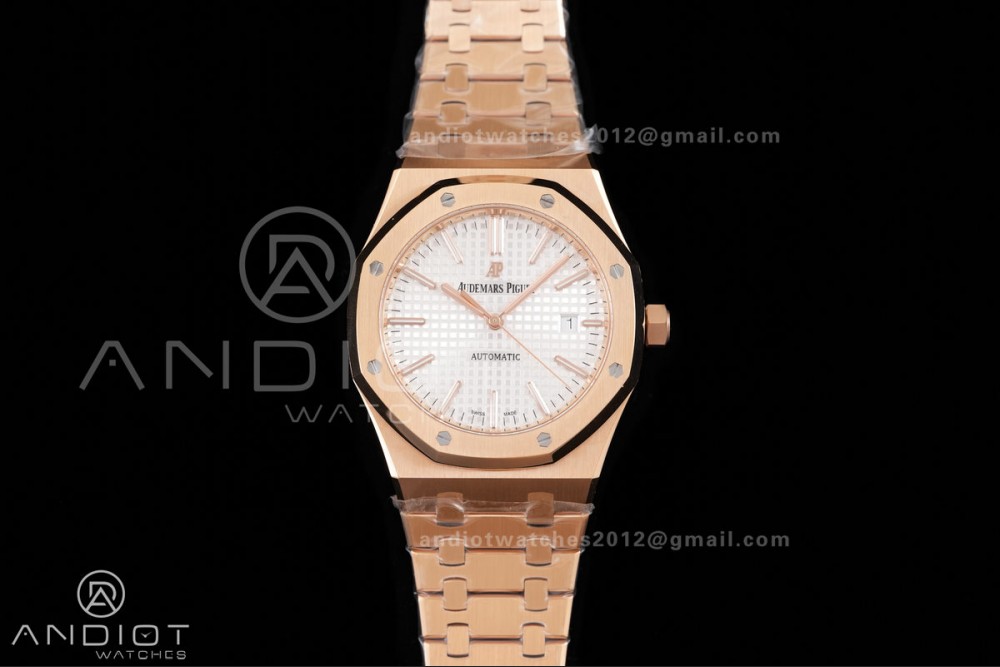 Royal Oak 41mm 15400 RG ZF 1:1 Best Edition White Textured Dial on RG Bracelet V2 SA3120 Super Clone