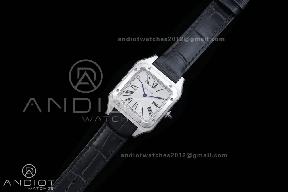 Santos Dumont 31.4mm SS AF 1:1 Best Edition Silver Dial on Black Leather Strap A157 — photo 2