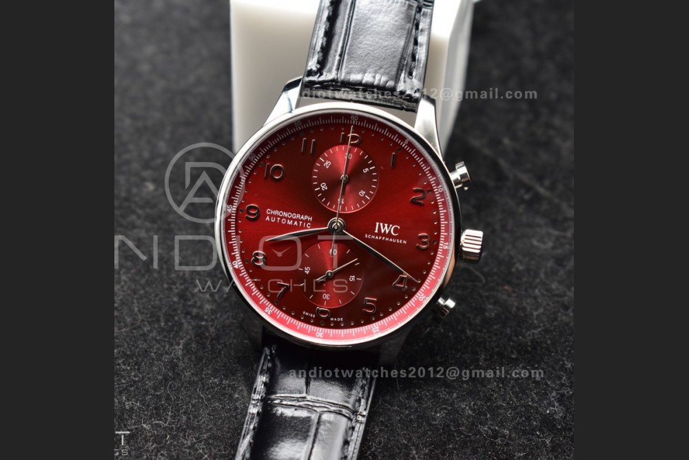 Portuguese Chrono IW3716 ZF 1:1 Best Edition Red Dial on Black Leather Strap A7750