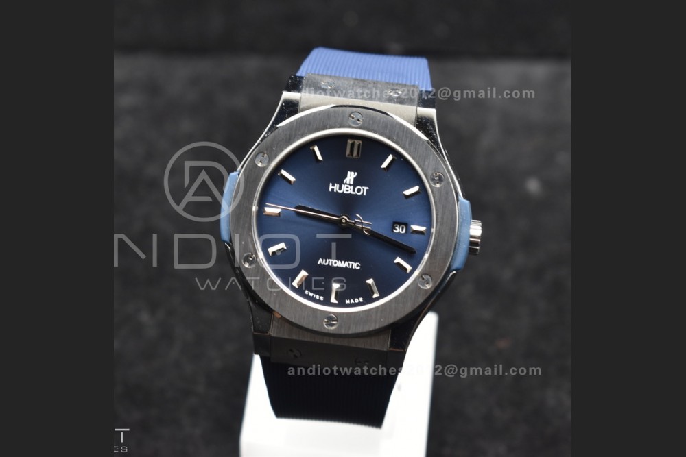 Classic Fusion 42mm SS HBF 1:1 Best Edition Blue Dial On Blue Gummy Strap A2892