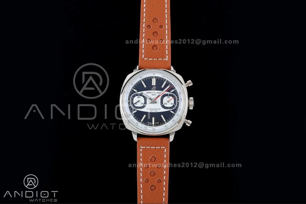 Top Time B01 Racing BLSF 1:1 Best Edition Black/White Dial on Brown Leather Strap A7750