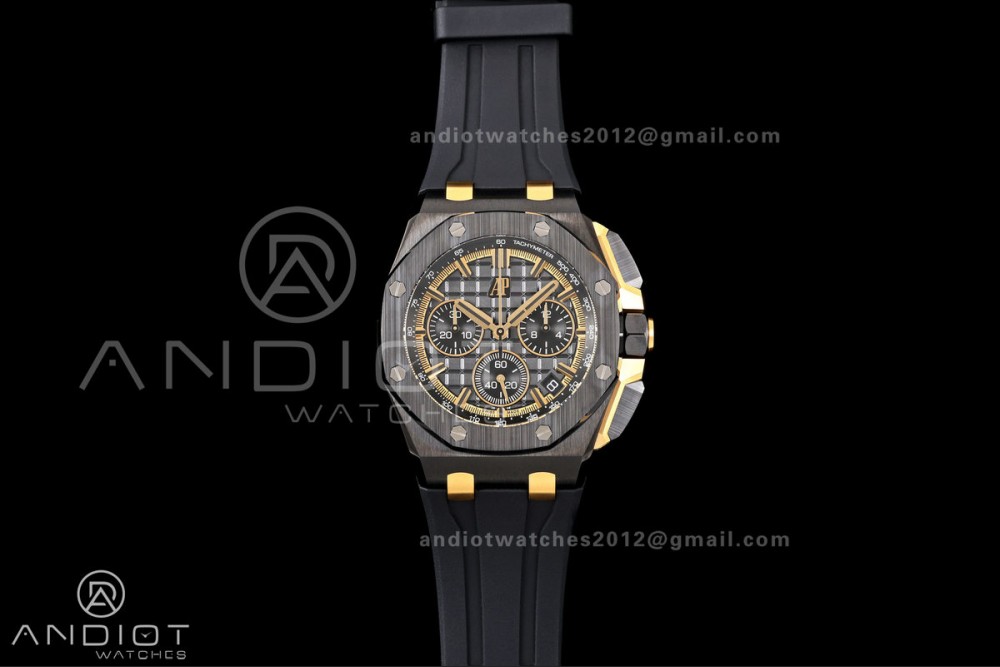 Royal Oak Offshore 26420 Black Ceramic DDF 1:1 Best Edition Black/YG Dial on Black Rubber Strap DD4401 Super Clone