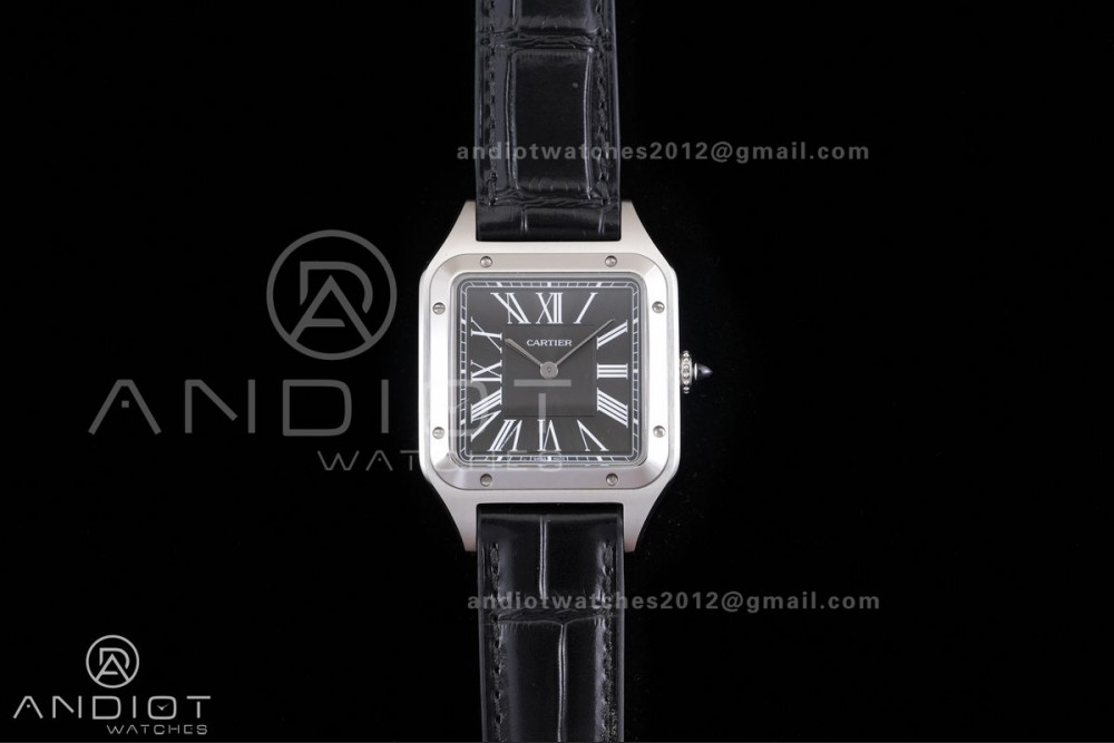 Santos Dumont 43.5mm SS F1F Best Edition Black Dial on Black Leather Strap Quartz