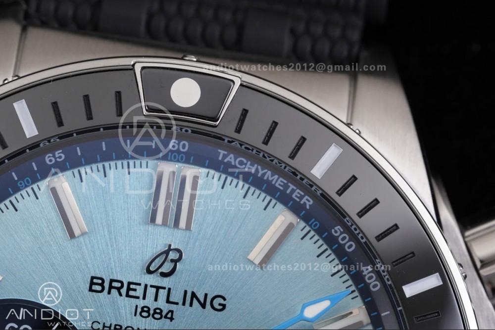 Chronomat B01 44mm SS BLSF 1:1 Best Edition Ice Blue Dial on Black Rubber Strap A7750 — photo 5