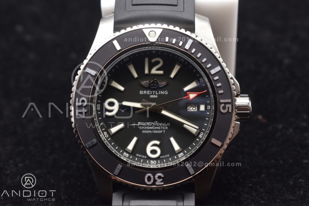 Superocean Automatic 44 TF 1:1 Best Edition Black Dial Black Bezel On Black Rubber Strap A2824 — photo 4