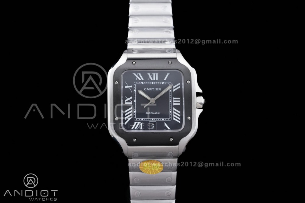 Santos de Cartier XL 40mm SS AF Black Dial Black Bezel SS Bracelet MIYOTA 9015