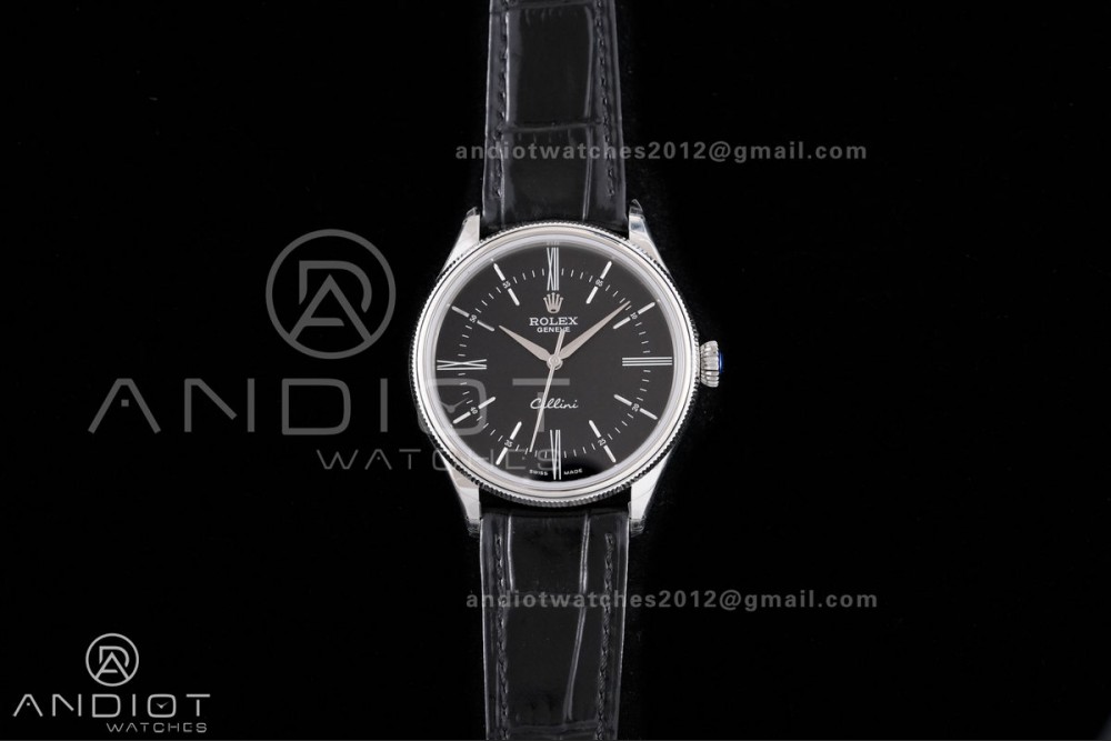 Cellini 50509 SS KZF 1:1 Best Edition Black Dial Stick Markers on Black Leather Strap SA3132