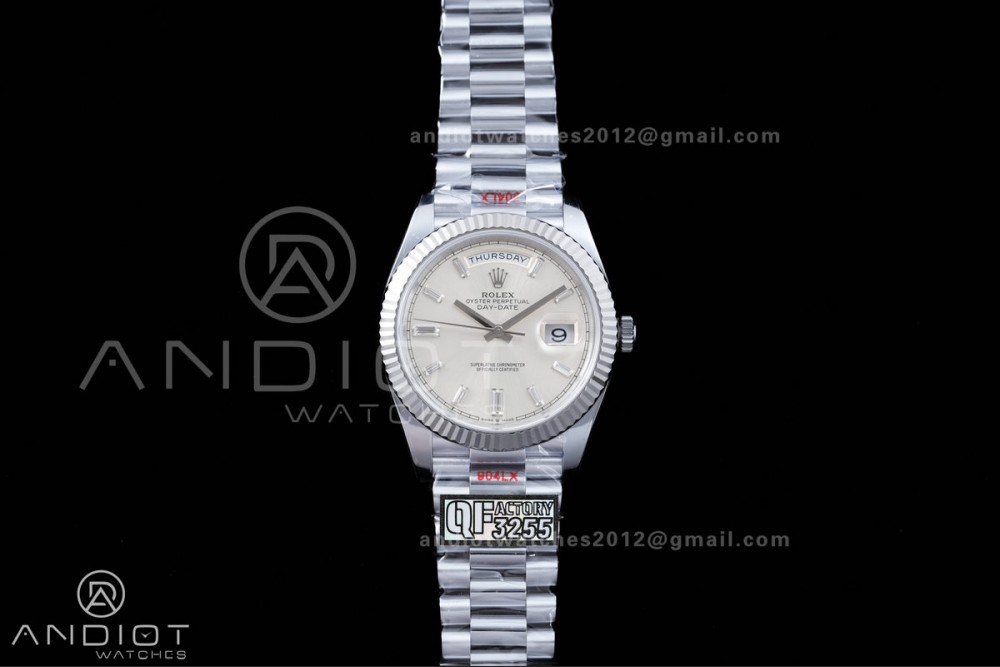 DayDate 40 SS QF 1:1 Best Edition Sliver Crystal Dial on President Bracelet VR3255 V8 (Gain Weight)