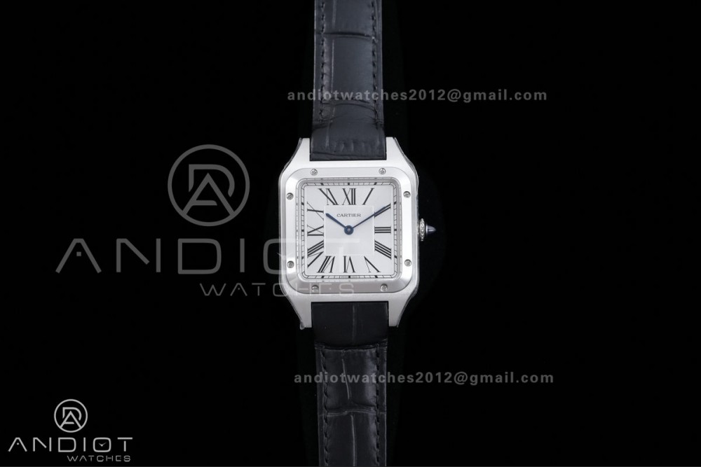 Santos Dumont 31.4mm SS AF 1:1 Best Edition Silver Dial on Black Leather Strap A157