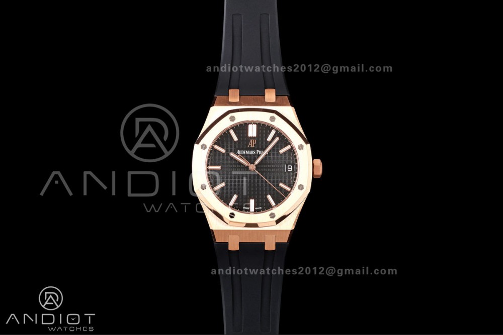 Royal Oak 41mm 15500 RG DDF 1:1 Best Edition Black Dial on Black Rubber Strap DD4302 Super Clone (Weighted)