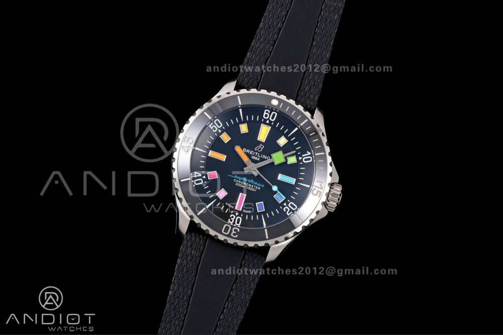 SuperOcean Automatic 42 SS BLF 1:1 Best Edition Black Rainbow Dial on Black Rubber Strap A2824 — photo 2