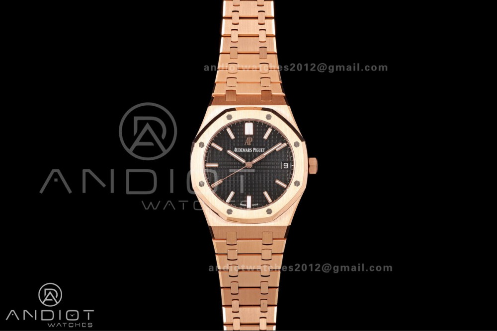 Royal Oak 41mm 15500 RG DDF 1:1 Best Edition Black Dial on RG Bracelet DD4302 Super Clone (Weighted)