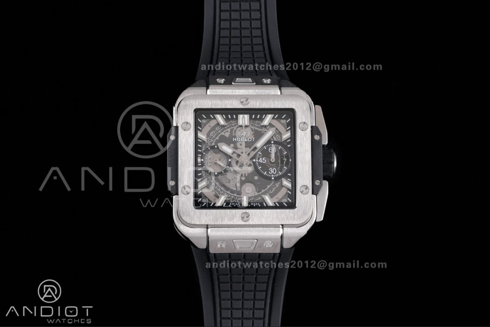 Square Bang Unico 42mm Titanium BBF 1:1 Best Edition Skeleton Dial on Black Rubber Strap A1280
