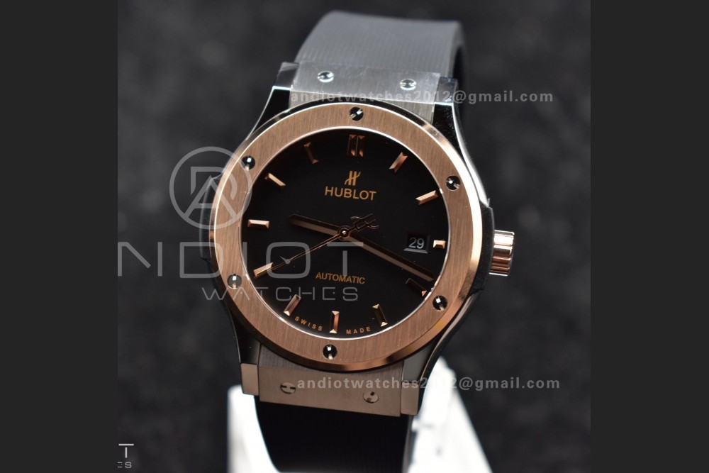 Classic Fusion 45mm RG HBF 1:1 Best Edition Black Dial on Black Gummy Strap A2892