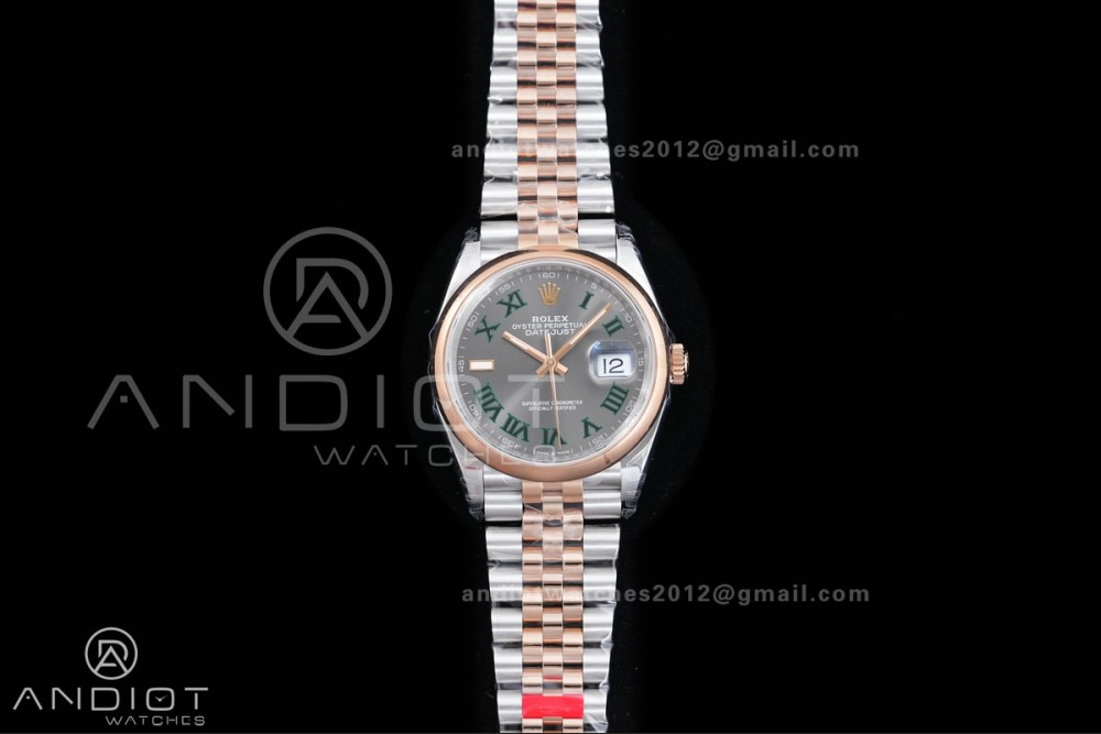 DateJust 36 126201 SS/RG VSF 1:1 Best Edition Gray Dial Green Roman on Jubilee Bracelet VS3235 V2