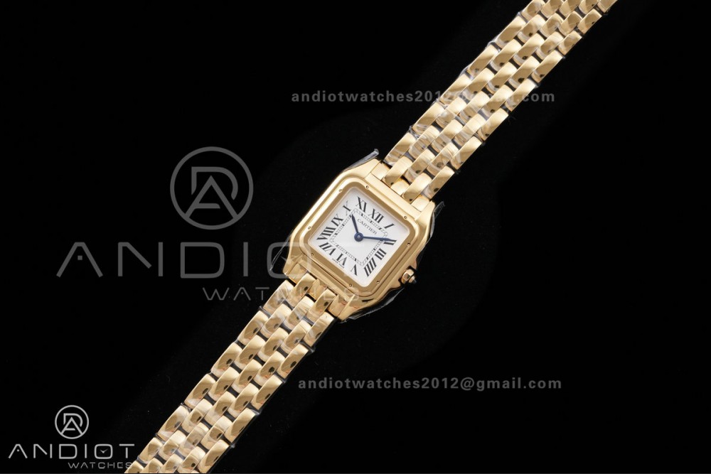 Panthère Ladies 27mm YG AF 1:1 Best Edition White Dial on YG Bracelet Ronda Quartz — photo 2
