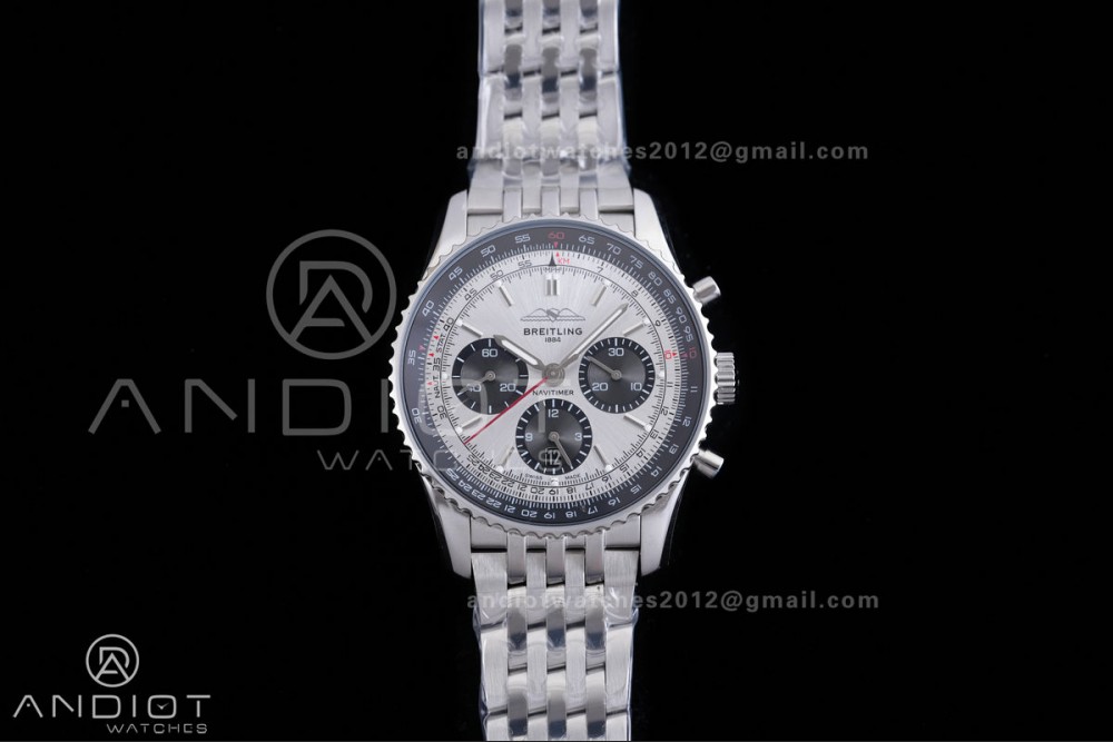 Navitimer B01 SS 43mm BLS 1:1 Best Edition Sliver Dial Black Subdial on SS Bracelet A7750
