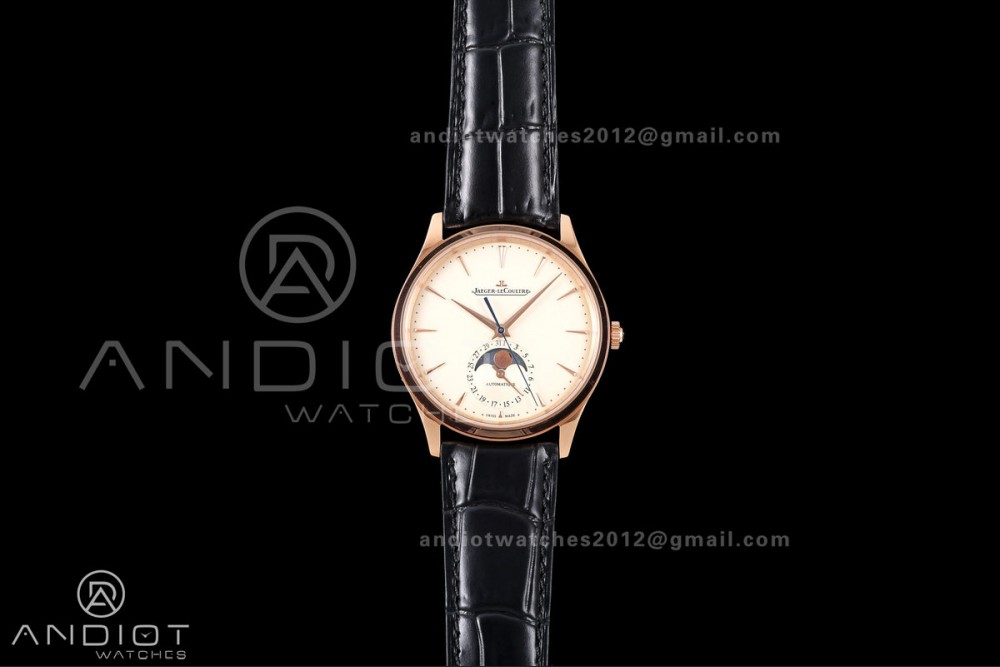 Master Ultra Thin Moon RG RZF 1:1 Best Edition Cream Dial on Black Leather Strap SA925 Super Clone