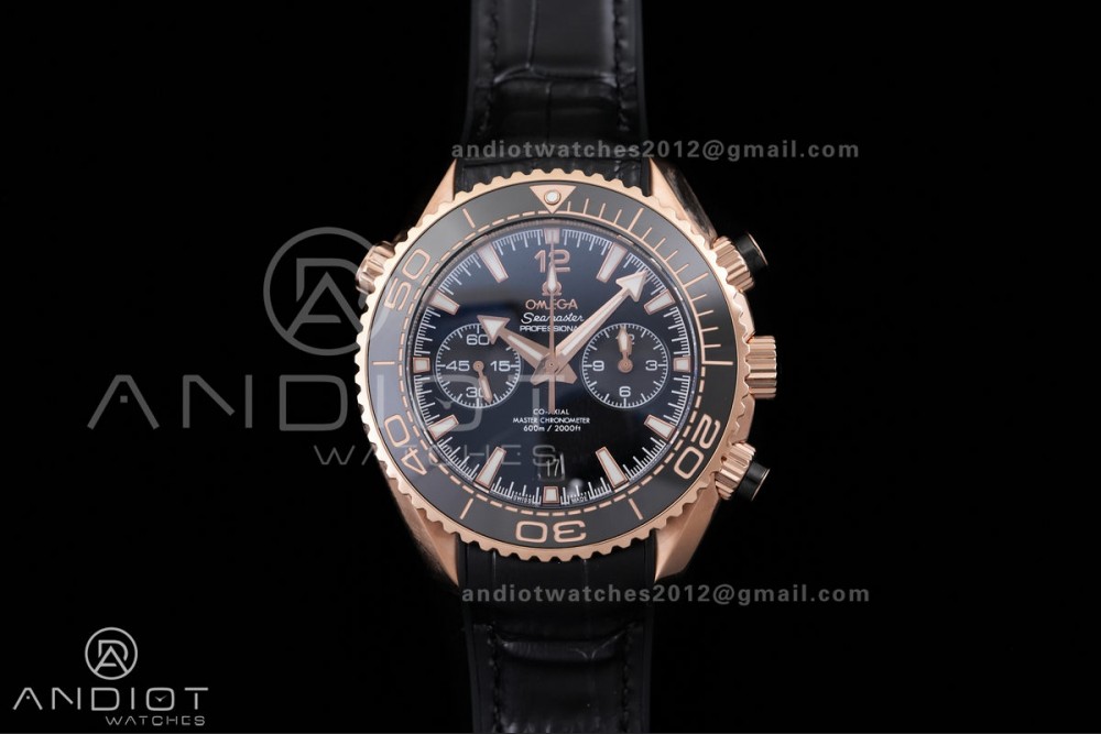Planet Ocean 600M Chrono RG N1F 1:1 Best Edition Black Dial on Black Rubber Strap A9900