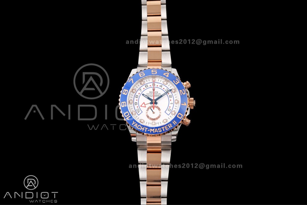 YachtMaster II 116681 SS/RG KF 1:1 Best Edition Blue Ceramic Bezel White Dial on SS/RG Bracelet A7750 V2