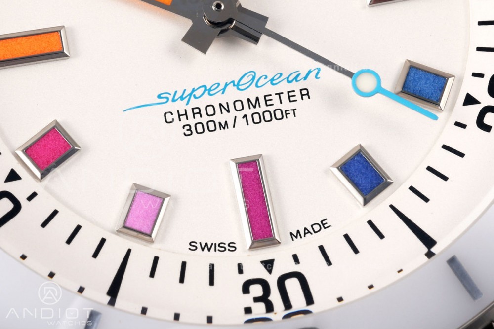 SuperOcean Automatic 42 SS BLF 1:1 Best Edition White Rainbow Dial on White Rubber Strap A2824 — photo 5