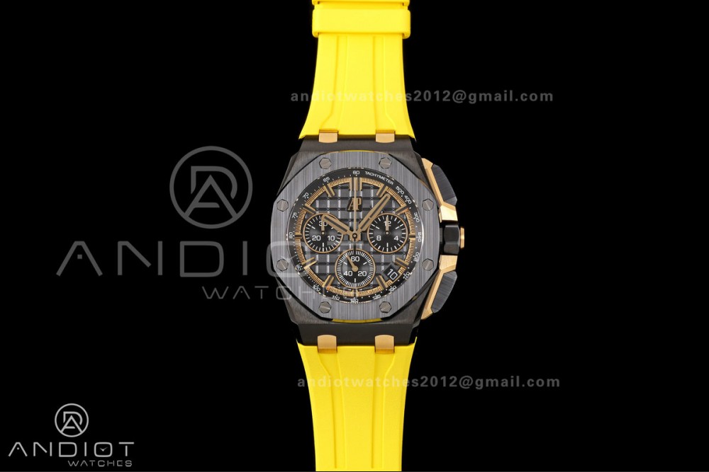 Royal Oak Offshore 26420 Black Ceramic DDF 1:1 Best Edition Black/YG Dial on Yellow Rubber Strap DD4401 Super Clone