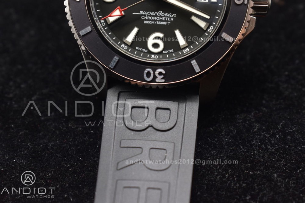 Superocean Automatic 44 TF 1:1 Best Edition Black Dial Black Bezel On Black Rubber Strap A2824 — photo 6