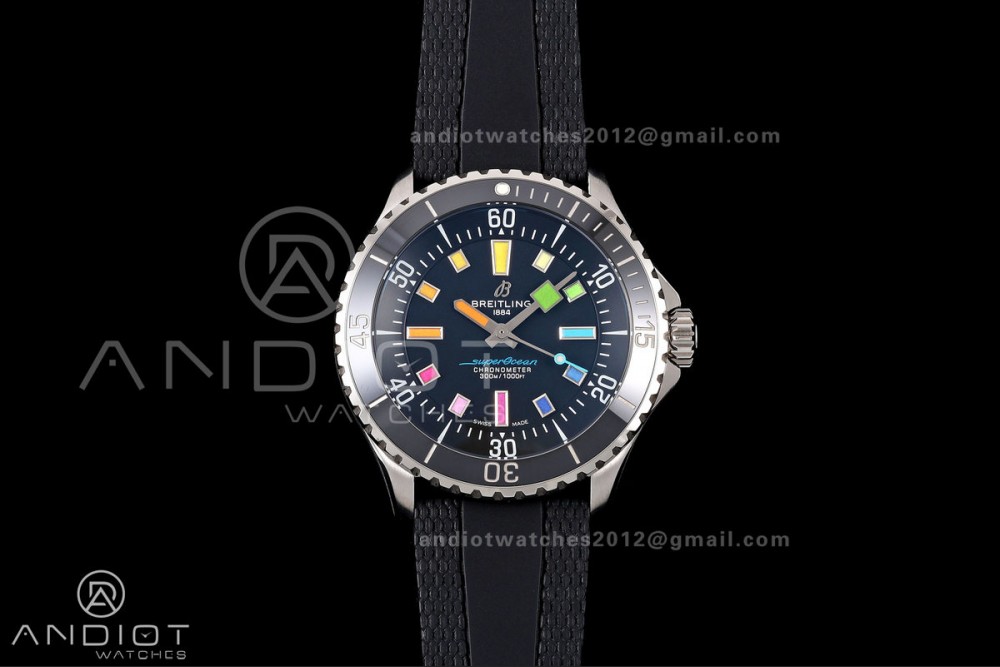 SuperOcean Automatic 42 SS BLF 1:1 Best Edition Black Rainbow Dial on Black Rubber Strap A2824 — photo 3