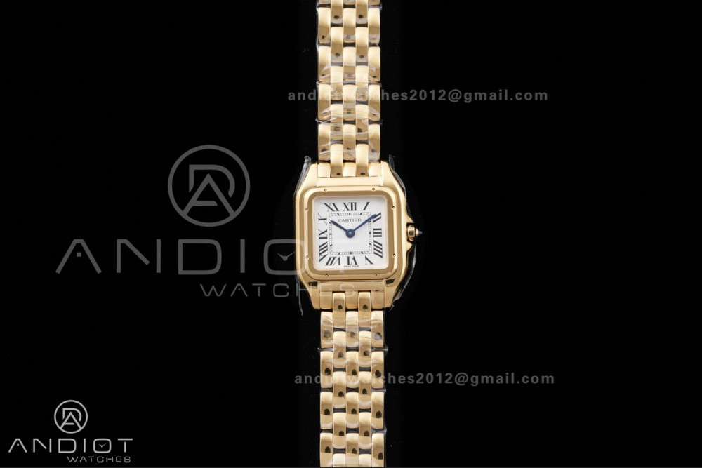 Panthère Ladies 27mm YG AF 1:1 Best Edition White Dial on YG Bracelet Ronda Quartz