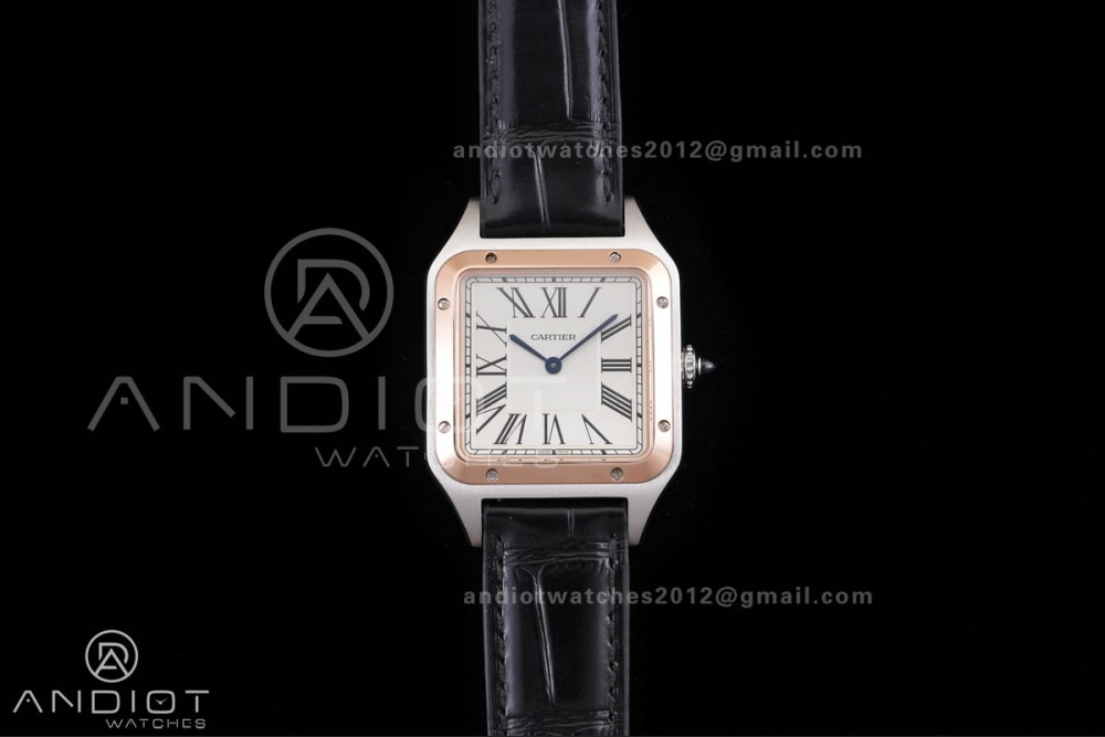 Santos Dumont 43.5mm SS/RG F1F Best Edition Silver Dial on Black Leather Strap Quartz