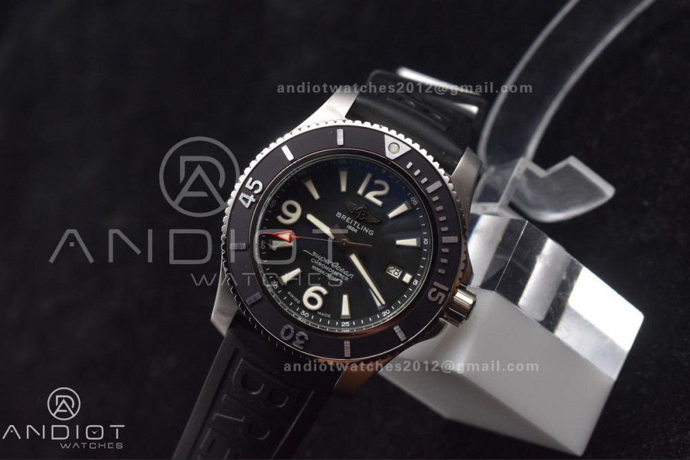 Superocean Automatic 44 TF 1:1 Best Edition Black Dial Black Bezel On Black Rubber Strap A2824 — photo 3