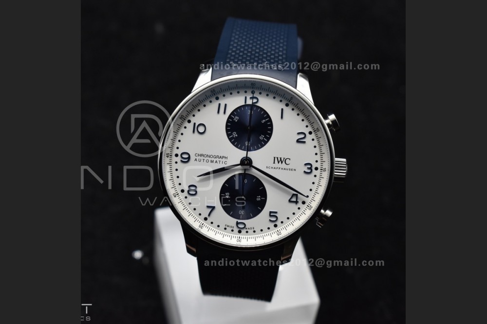 Portuguese Chrono IW3716 Z+F 1:1 Best Edition White/Blue Dial on Blue Rubber Strap A69355