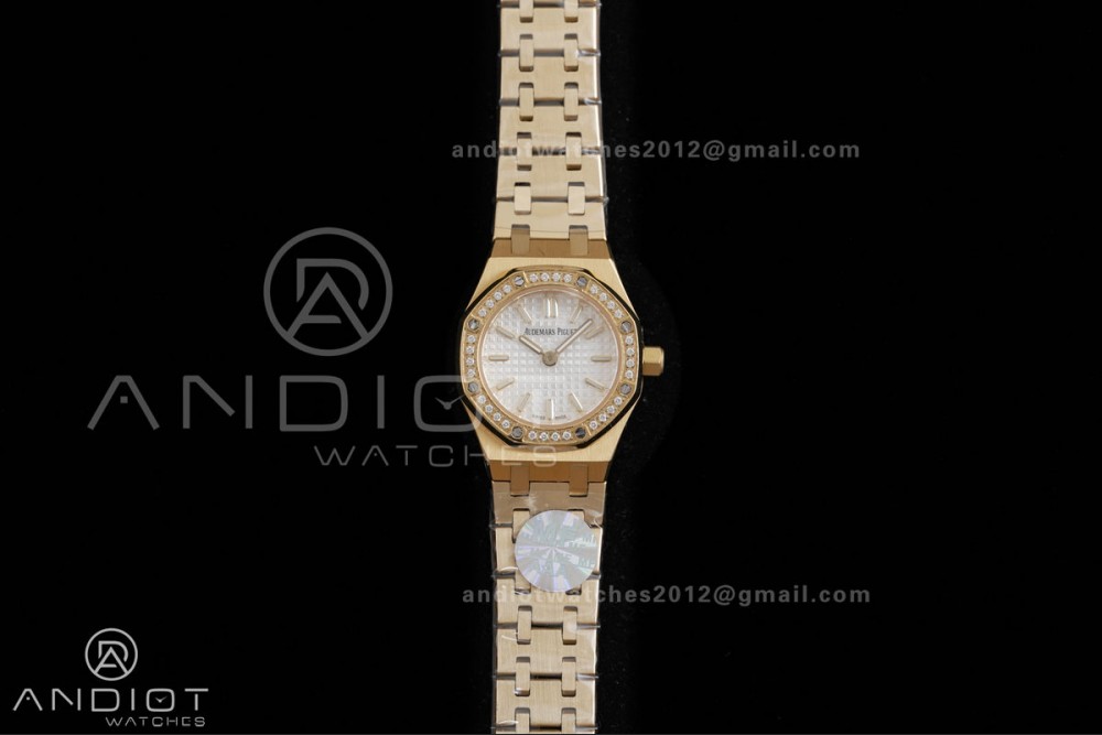 Royal Oak 23mm YG MF 1:1 Best Edition White Dial Diamond Bezel on YG Bracelet Quartz