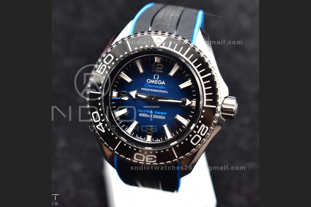 Seamaster 6000M Ultra Deep SS TF 1:1 Best Edition Blue Dial Black Ceramic Bezel on Black Rubber Strap A2824