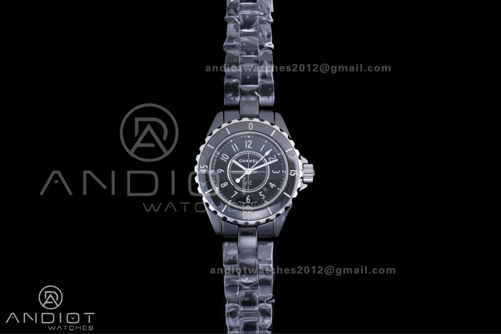J12 33mm HTF 1:1 Best Edition Black Korea Ceramic Black Dial White Markers on Bracelet Swiss Quartz